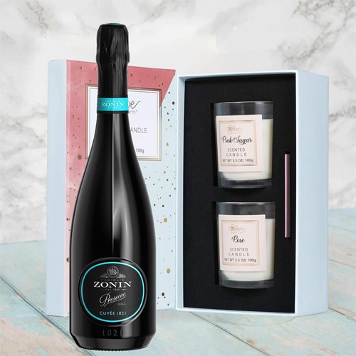 Zonin Prosecco Cuvee DOC 1821 With Love Body & Earth 2 Scented Candle Gift Box